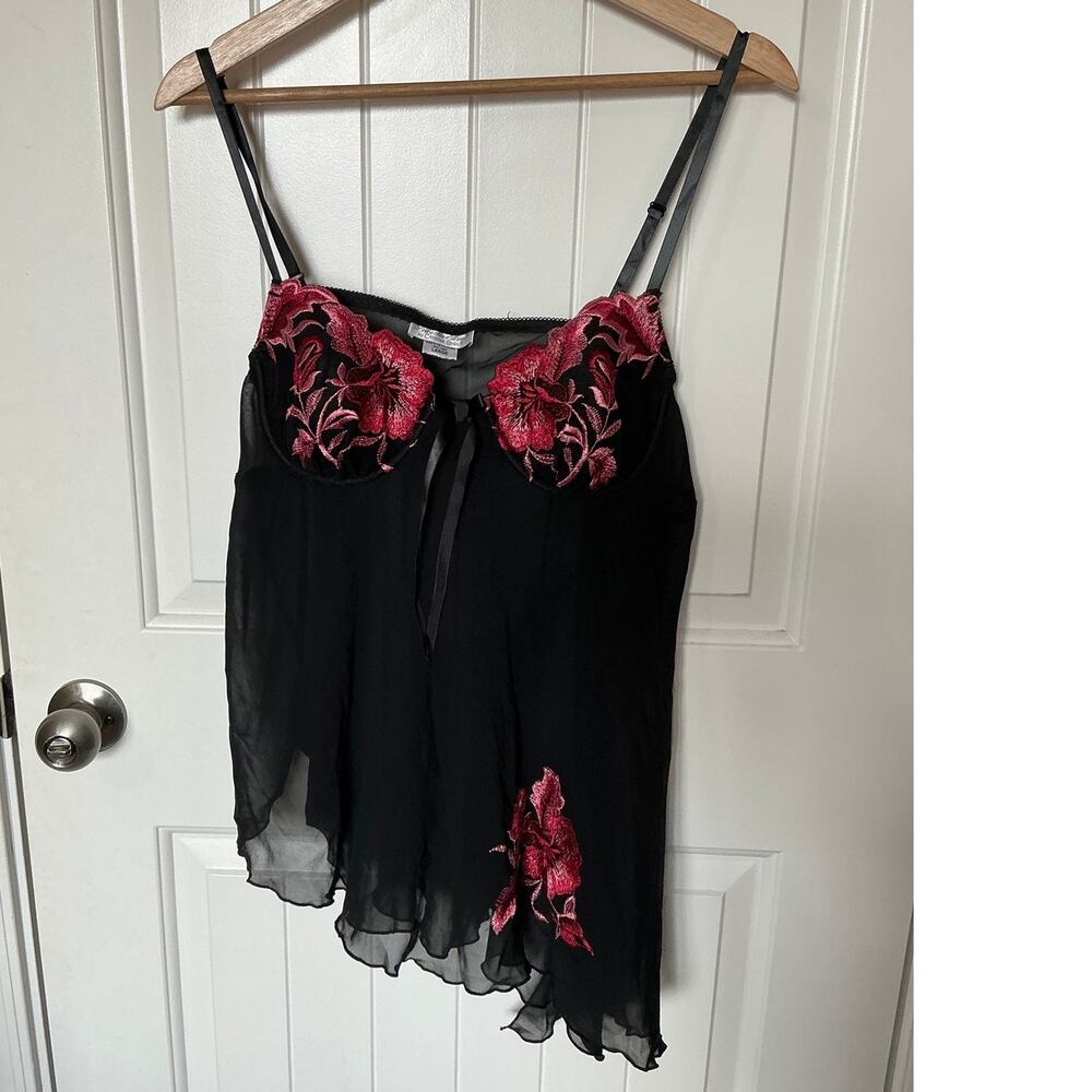 NWT Vintage Cinema Etoile Floral Embroidered Lingerie Set Large Black/Pink